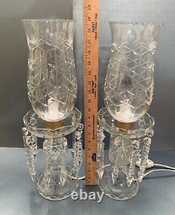 2 Gorgeous 19 Bohemian Cut Crystal Glass Hurricane Lusters Lamps Spear Prisms