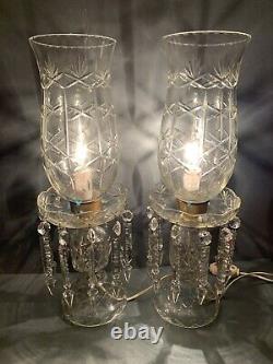 2 Gorgeous 19 Bohemian Cut Crystal Glass Hurricane Lusters Lamps Spear Prisms