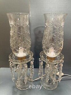 2 Gorgeous 19 Bohemian Cut Crystal Glass Hurricane Lusters Lamps Spear Prisms