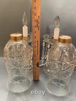 2 Gorgeous 19 Bohemian Cut Crystal Glass Hurricane Lusters Lamps Spear Prisms