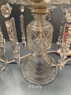 2 Gorgeous 19 Bohemian Cut Crystal Glass Hurricane Lusters Lamps Spear Prisms