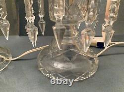 2 Gorgeous 19 Bohemian Cut Crystal Glass Hurricane Lusters Lamps Spear Prisms