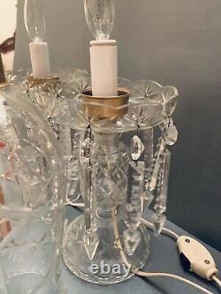 2 Gorgeous 19 Bohemian Cut Crystal Glass Hurricane Lusters Lamps Spear Prisms