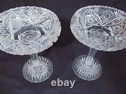 2 Large Brilliant ABP Cut Glass Crystal Compotes Footed Bowls