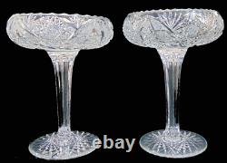 2 Large Brilliant Cut Glass Crystal Compotes Pedestal Bowls ABP 9 1/2