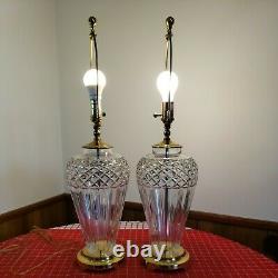 2 Large Waterford Belline Cut Crystal Electric Table Lamps Signed