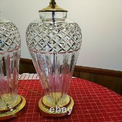 2 Large Waterford Belline Cut Crystal Electric Table Lamps Signed