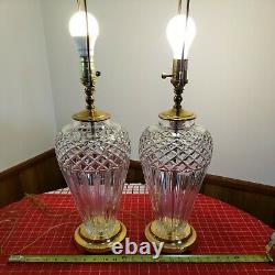 2 Large Waterford Belline Cut Crystal Electric Table Lamps Signed