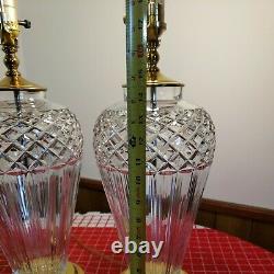 2 Large Waterford Belline Cut Crystal Electric Table Lamps Signed