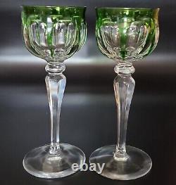 (2) Moser Crystal Wine Hock Glass Green Cut To Clear