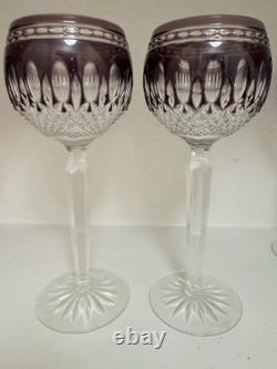 2 NEW Waterford Crystal CLARENDON Amethyst Purple Wine Hock Glasses VINTAGE MINT