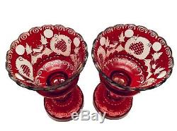 2 Stunning Antq Bohemian Cut Glass Mantle Lusters Lustres Candle Holders Prisms