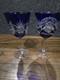 2 Val St Lambert Blue Cobalt Cut to Clear Crystal Brandy Glass Pair