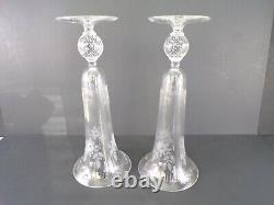 2 Vases PAIRPOINT Rock Crystal Intaglio Gravic Cut Glass Bullicante Trumpet 12H