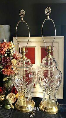 2-Vintage Cut crystal lamps brass Hollywood Glam Urn HEAVY X-Large 1/2 IN Glass