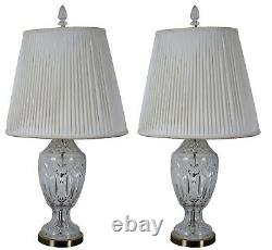 2 Vintage Waterford Cut Crystal & Brass 7575 Lismore Table Lamp Pair 30