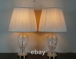 2 Vintage Waterford Cut Crystal & Brass 7575 Lismore Table Lamp Pair 30