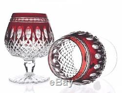 2 Waterford Clarendon Ruby Red Cut to Clear Crystal Brandy Snifter Goblet Signed