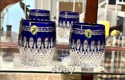 2 Waterford Crystal CLARENDON Cobalt Blue Double Old Fashioned Whiskey Glasses