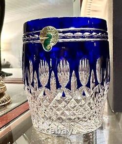 2 Waterford Crystal CLARENDON Cobalt Blue Double Old Fashioned Whiskey Glasses