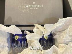 2 Waterford Crystal CLARENDON Cobalt Blue Double Old Fashioned Whiskey Glasses