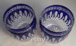 2-Waterford Crystal Clarendon Cobalt Blue Cut to Clear Double Old Fashion Glass
