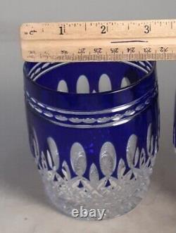 2-Waterford Crystal Clarendon Cobalt Blue Cut to Clear Double Old Fashion Glass