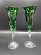 (2) Waterford Crystal Emerald Green Champagne Flutes Glasses