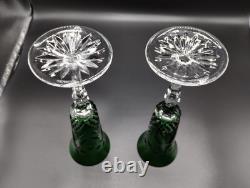 (2) Waterford Crystal Emerald Green Champagne Flutes Glasses