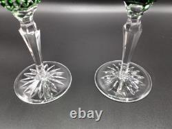 (2) Waterford Crystal Emerald Green Champagne Flutes Glasses