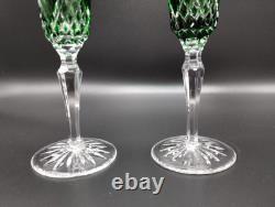 (2) Waterford Crystal Emerald Green Champagne Flutes Glasses