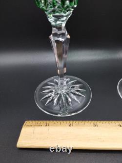 (2) Waterford Crystal Emerald Green Champagne Flutes Glasses