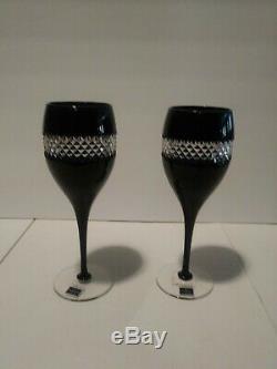 2 Waterford John Rocha Black Cased cut to clear Crystal Red Wine Goblets New