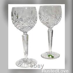 2 Waterford Kenmare Wine Hock Cut Crystal Ireland Blown Glass Vintage Perfect