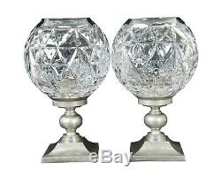 2 Waterford Millennium Cut Crystal Hurricane Lanterns Lamp Time Square Star Hope