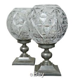 2 Waterford Millennium Cut Crystal Hurricane Lanterns Lamp Time Square Star Hope