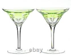 2 Waterford Simply Lime Green Cased Cut to Clear Crystal Martini Glass New NoBox