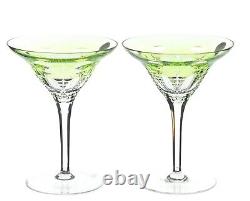 2 Waterford Simply Lime Green Cased Cut to Clear Crystal Martini Glass New NoBox