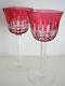 2 Waterford Simply Pink Cranberry Cased Cut To Clear Crystal Wine Goblets