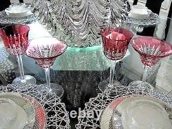 2 Waterford Simply Pink Cranberry Cased Cut To Clear Crystal Wine Goblets