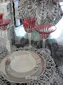 2 Waterford Simply Pink Cranberry Cased Cut To Clear Crystal Wine Goblets