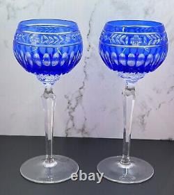 2-pc Wedgwood Crystal Crown Sapphire Cobalt Cut-to-Clear Hock Wine Glass, Labels