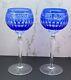2-pc Wedgwood Crystal Crown Sapphire Cobalt Cut-to-Clear Hock Wine Glass, Labels