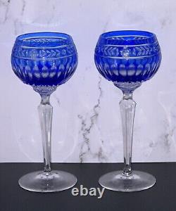 2-pc Wedgwood Crystal Crown Sapphire Cobalt Cut-to-Clear Hock Wine Glass, Labels