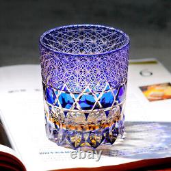 2pcs Clear Blue 9oz Edo Kiriko Crystal Whiskey Glasses Gift Packing 2pc