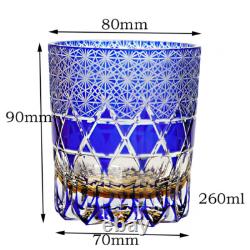 2pcs Clear Blue 9oz Edo Kiriko Crystal Whiskey Glasses Gift Packing 2pc