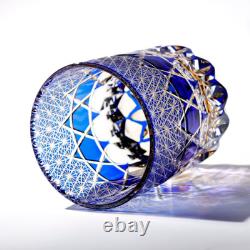 2pcs Clear Blue 9oz Edo Kiriko Crystal Whiskey Glasses Gift Packing 2pc