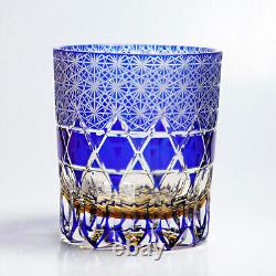 2pcs Clear Blue 9oz Edo Kiriko Crystal Whiskey Glasses Gift Packing 2pc