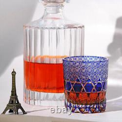 2pcs Clear Blue 9oz Edo Kiriko Crystal Whiskey Glasses Gift Packing 2pc