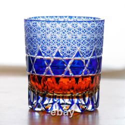 2pcs Clear Blue 9oz Edo Kiriko Crystal Whiskey Glasses Gift Packing 2pc